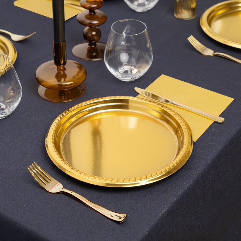Plato Plástico Reutilizable Llano Redondo Premium Metalizado Ø26cm Oro 6 uds