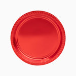 Plato Plástico Reutilizable Llano Redondo Premium Metalizado Ø23cm Rojo 8 uds
