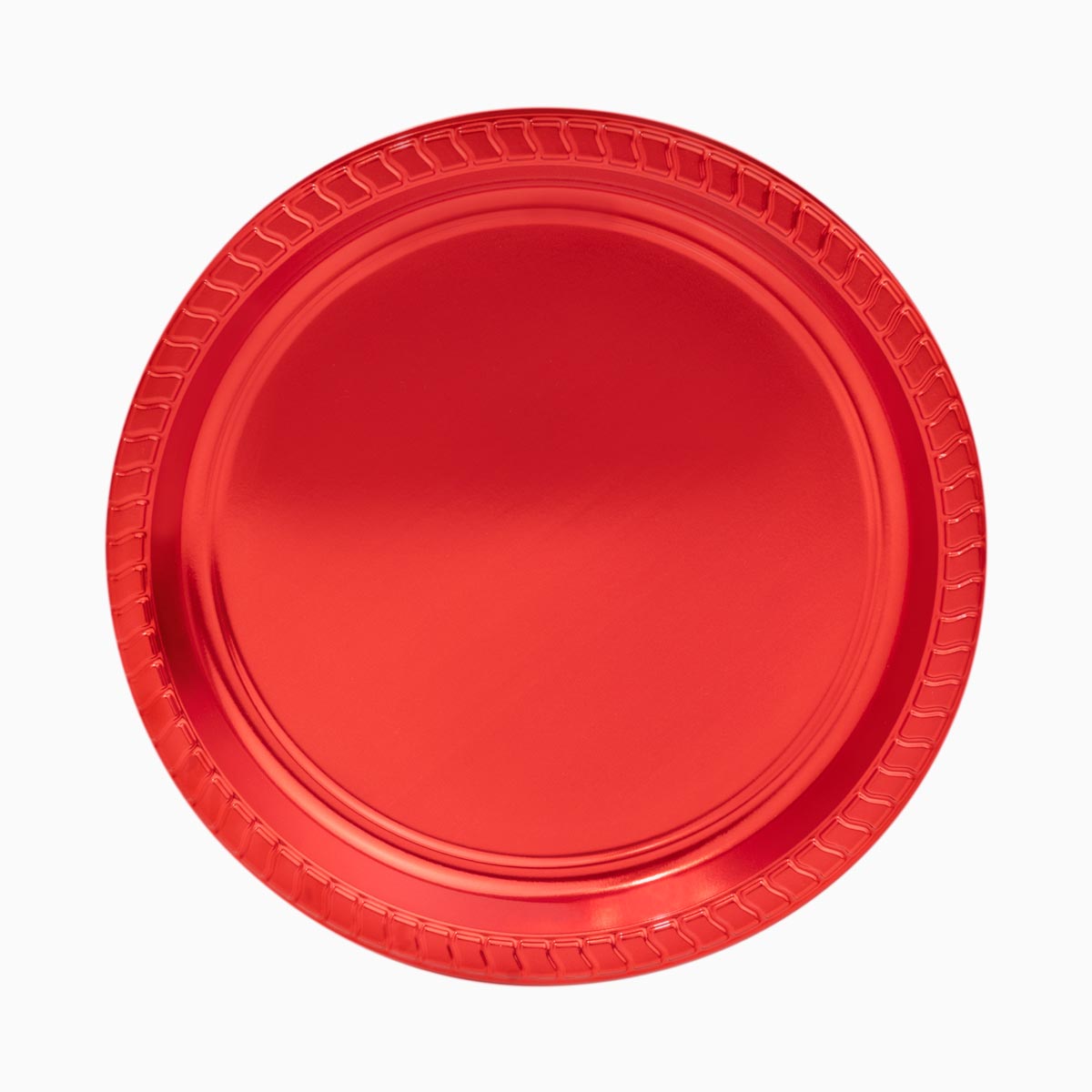 Plato Plástico Reutilizable Llano Redondo Premium Metalizado Ø26cm Rojo 6 uds