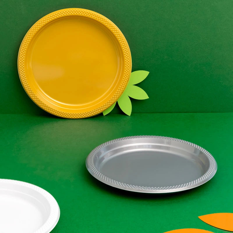 Plato Plástico Reutilizable PS Llano Redondo Postre Premium Ø 17 cm Plata (20 uds)