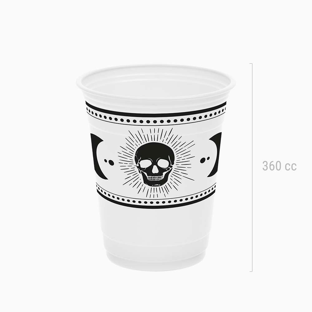 Vaso Premium Plástico Reutilizable PP Halloween 360cc Esotérico Calavera 8 uds