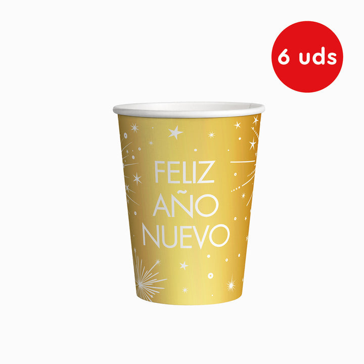 Vaso Cartón Nochevieja 270cc 'Feliz Año Nuevo' 6 uds