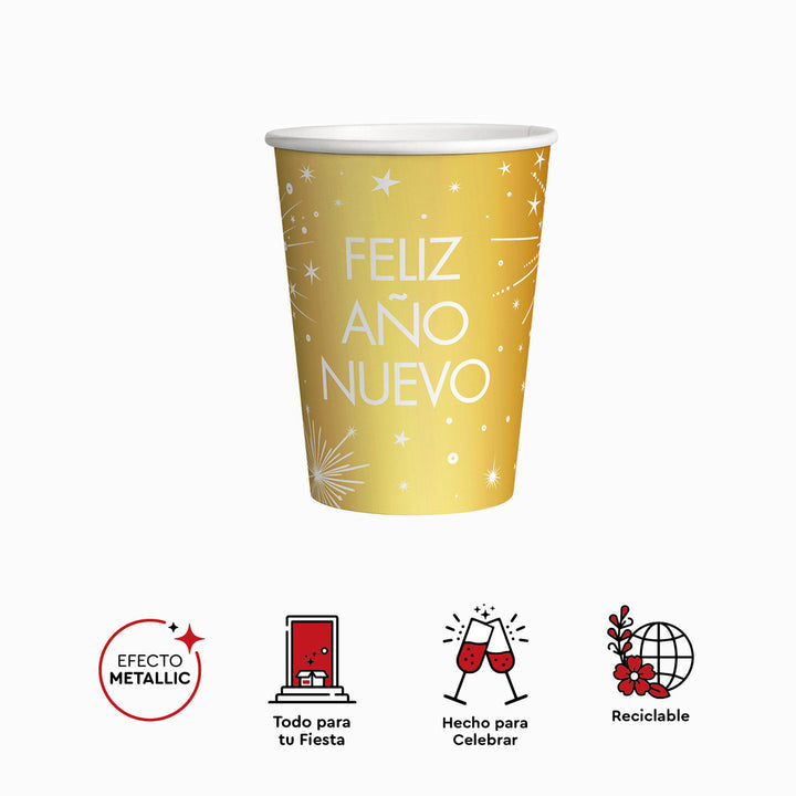 Vaso Cartón Nochevieja 270cc 'Feliz Año Nuevo' 6 uds