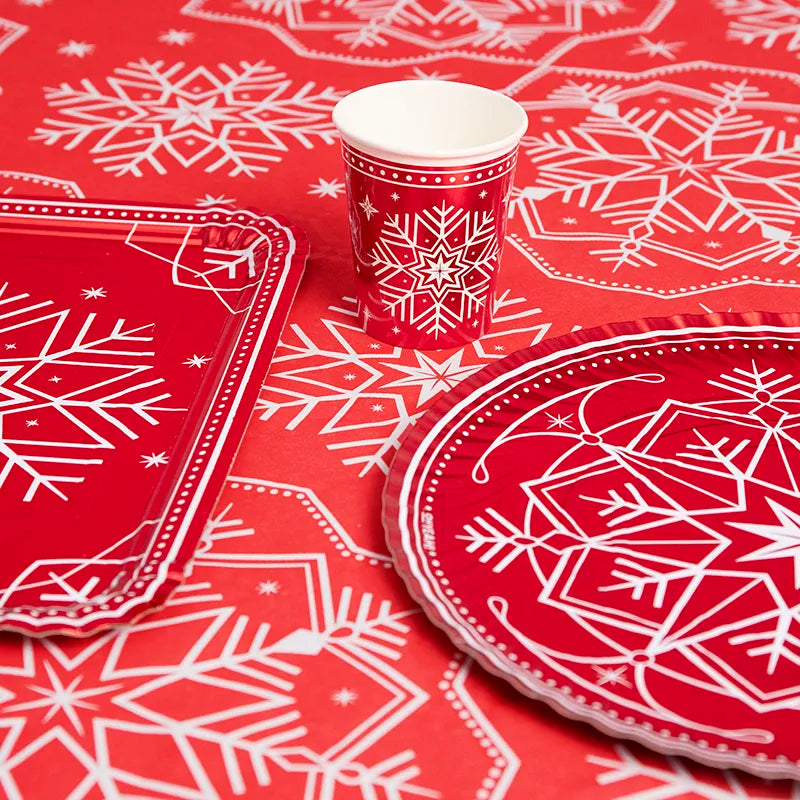 Rollo Mantel Papel Navidad 1.20 x 5 m Copo de Nieve Rojo (1 ud)