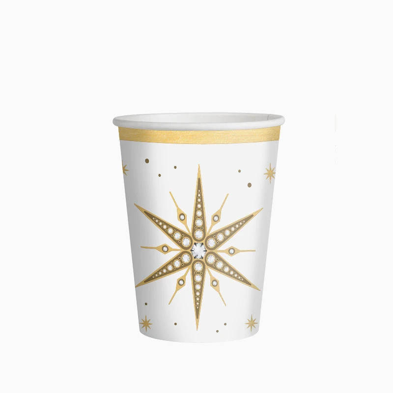 Vaso Cartón Navidad 270 cc Blanco y Dorado (6 uds)