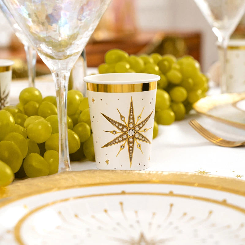Vaso Cartón Navidad 270 cc Blanco y Dorado (6 uds)