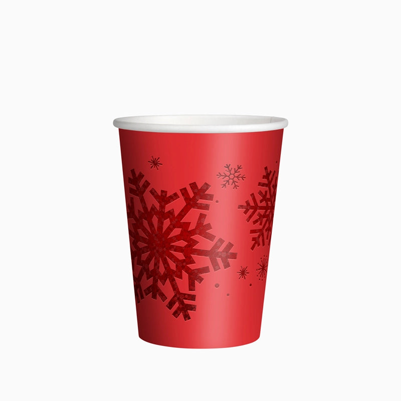 Vaso Cartón Navidad 270 cc Copo de Nieve Rojo Glitter (192 uds)