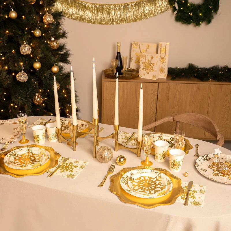 Rollo Mantel Papel Navidad 1.20 x 5 m Copo de Nieve Oro Glitter (25 uds)