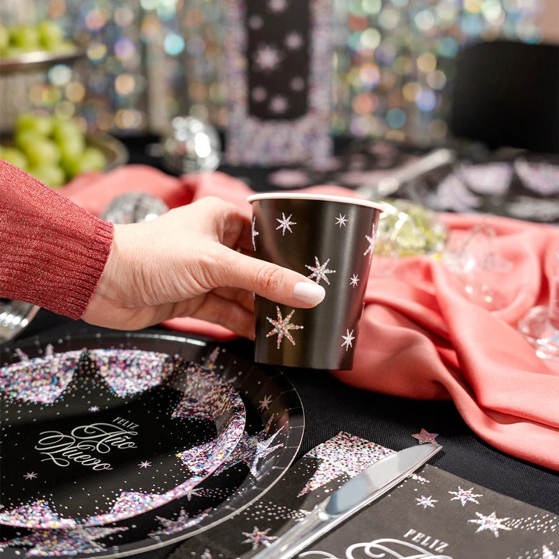 Vaso Cartón Navidad 270 cc Estrellas de Nochevieja (6 uds)