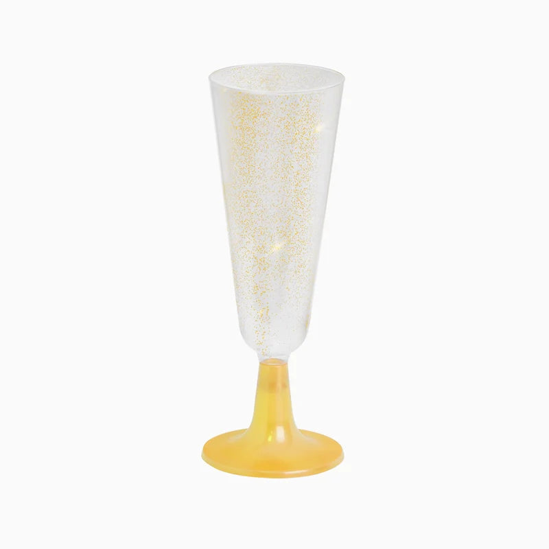 Copa Cava Plástico Reutilizable PP 150 cc Nochevieja Glitter Oro (4 uds)