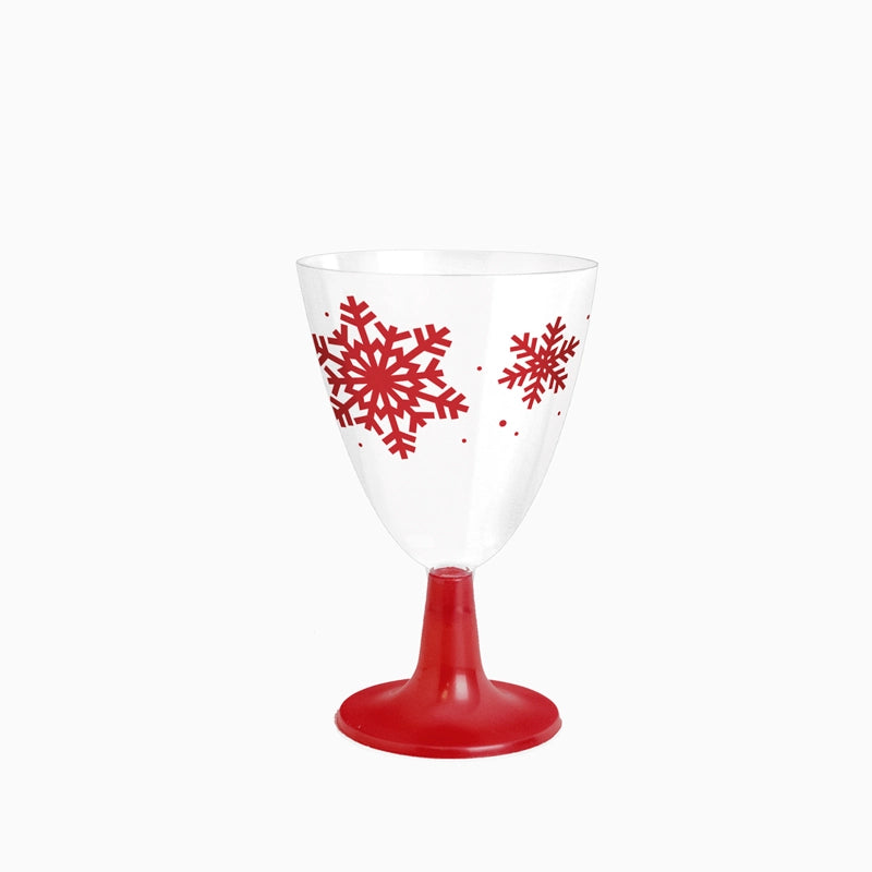 Copa Agua/Vino Plástico PS Reutilizable Navidad 220 cc Copo de Nieve Rojo Glitter (3 uds)