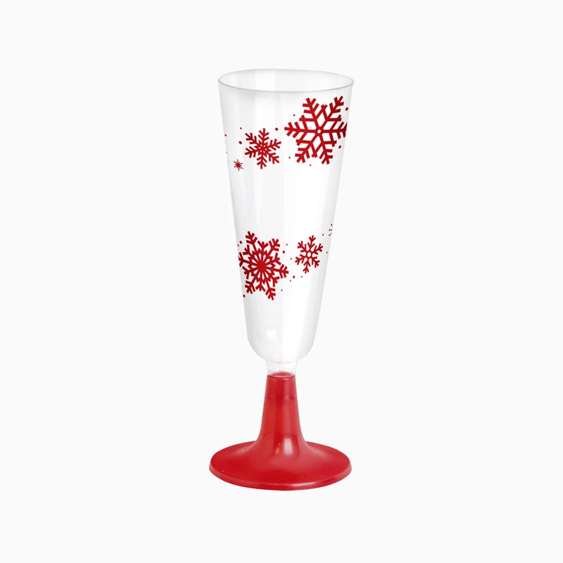 Copa Cava Plástico PS Reutilizable 150 cc Copo de Nieve Rojo Glitter (168 uds)