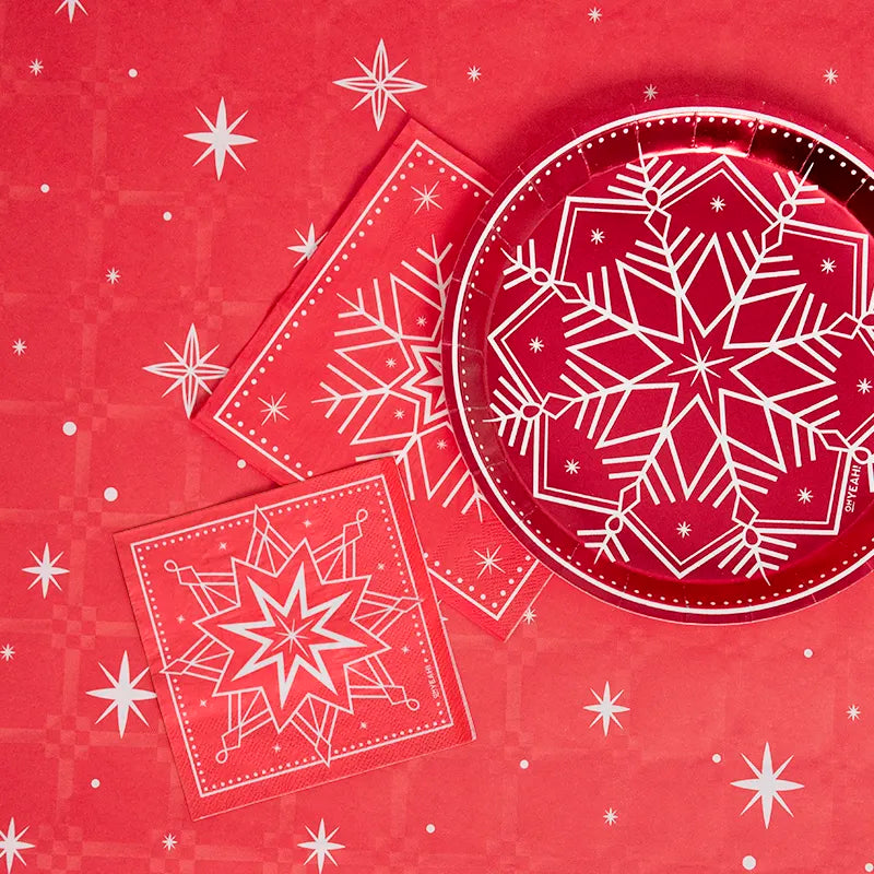Rollo Mantel Papel Navidad 1.20 x 5 m Estrella Copo de Nieve Rojo (1 ud)