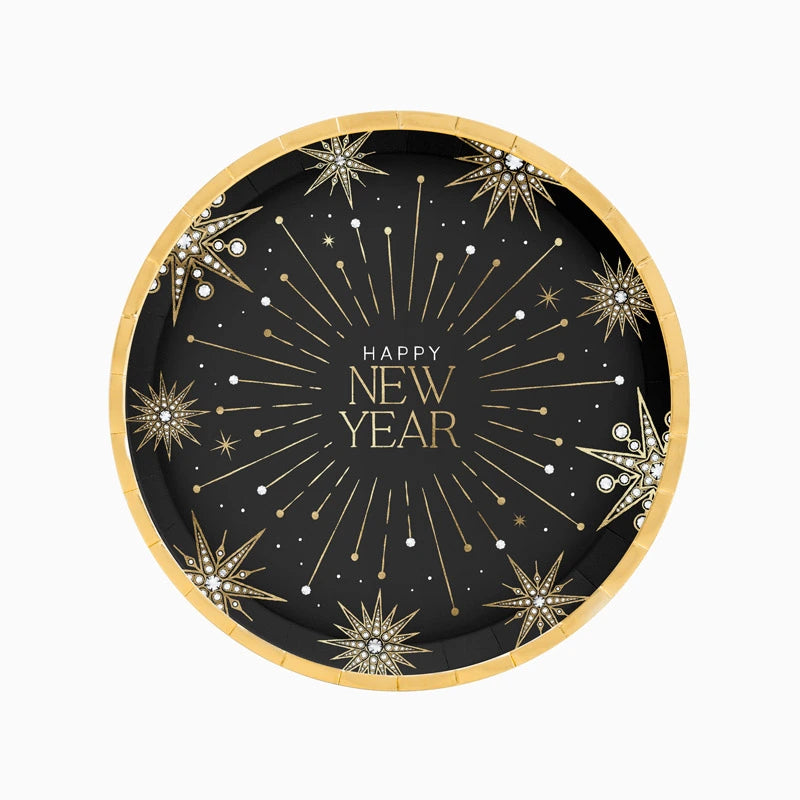 Plato Cartón Llano Redondo Ø 23 cm Nochevieja 'Happy New Year' (6 uds)