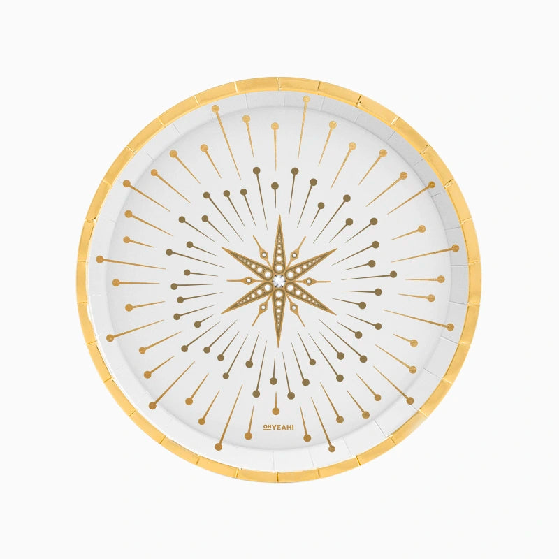 Plato Cartón Llano Redondo Navidad Ø 23 cm Blanco y Dorado (6 uds)