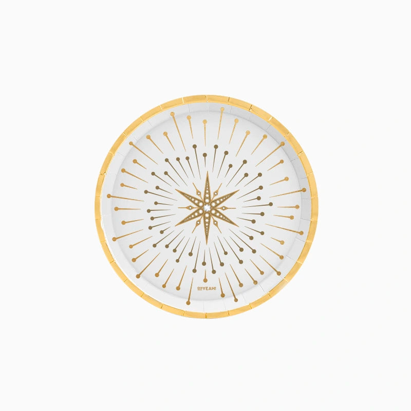 Plato Cartón Llano Redondo Postre Navidad Ø 17 cm Blanco y Dorado (6 uds)