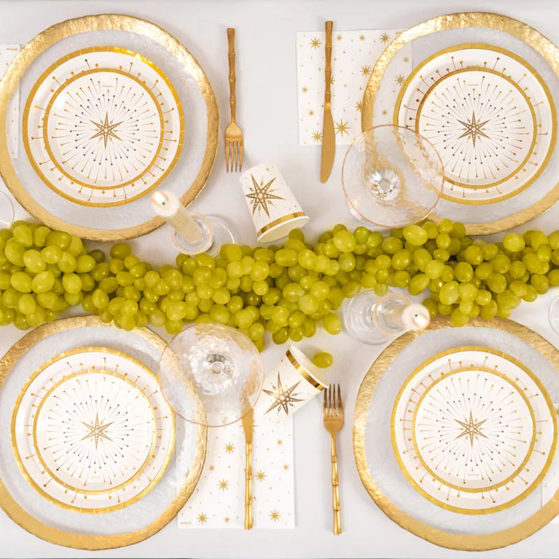 Plato Cartón Llano Redondo Postre Navidad Ø 17 cm Blanco y Dorado (6 uds)