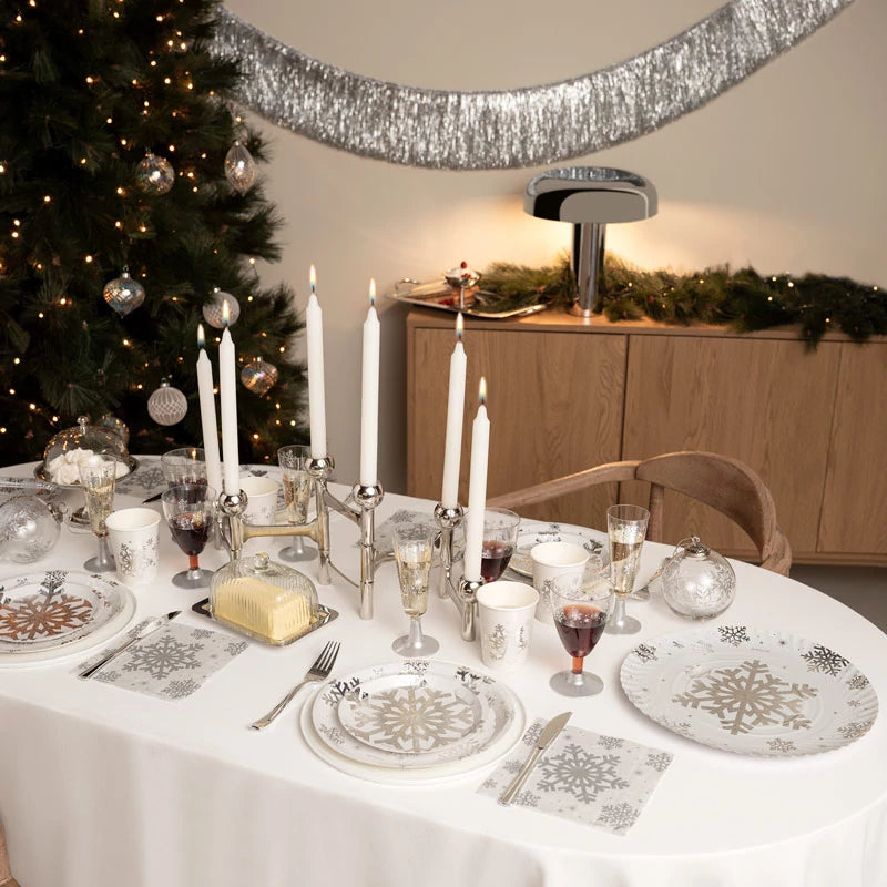 Rollo Mantel Papel Navidad 1.20 x 5 m Copo de Nieve Plata Glitter (1 ud)