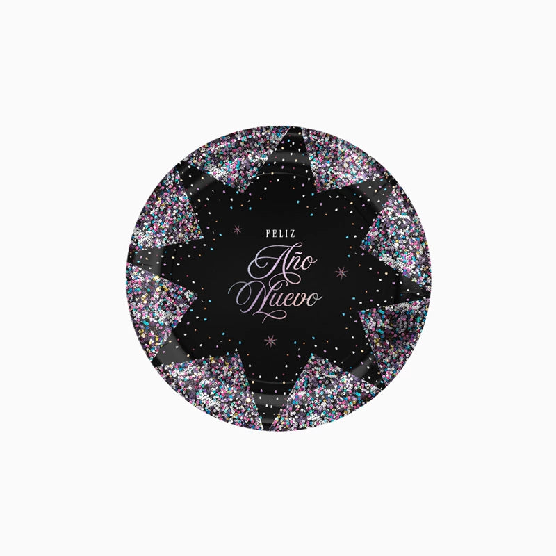 Plato Cartón Llano Postre Navidad Ø 17 cm Estrellas de Nochevieja (6 uds)