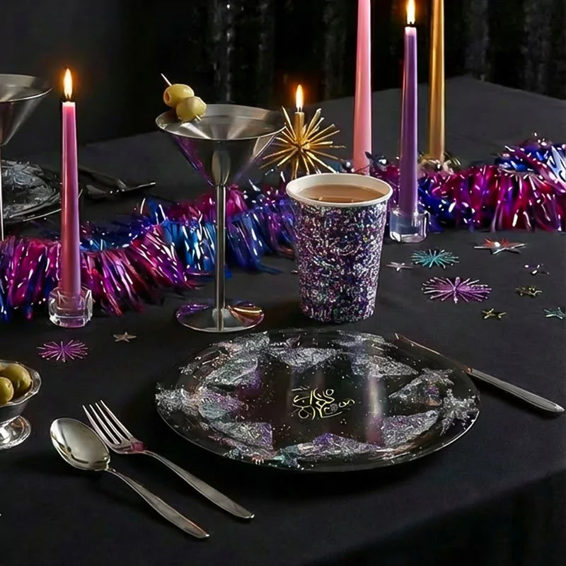 Plato Cartón Llano Postre Navidad Ø 17 cm Estrellas de Nochevieja (6 uds)