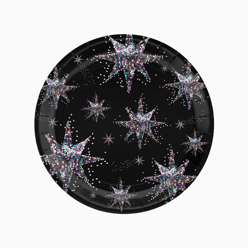Plato Cartón Llano Navidad Ø 23 cm Estrellas de Nochevieja (144 uds)