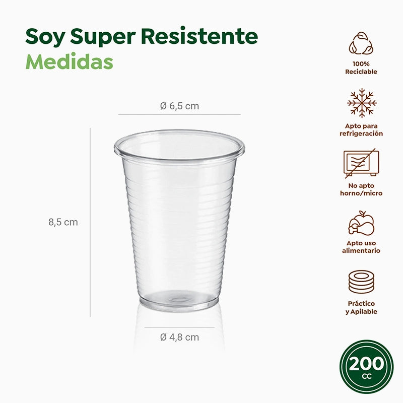 Vaso Irrompible Plástico PP Transparente 200 cc (50 uds)