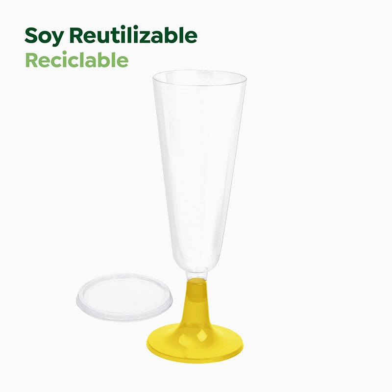 Copa Cava Plástico PS Reutilizable con Tapa 150 cc Oro (4 uds)