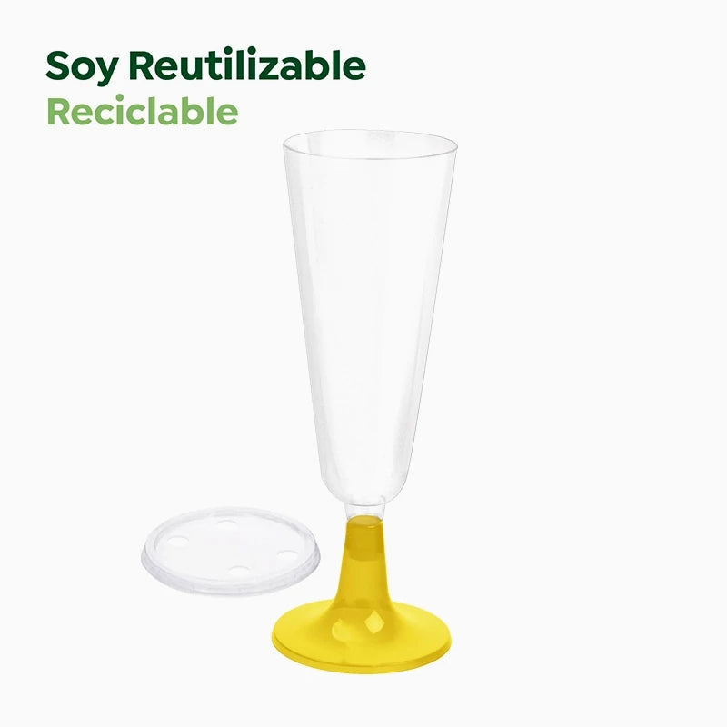 Copa Cava Plástico PS Reutilizable con Tapa 150 cc Oro (168 uds)