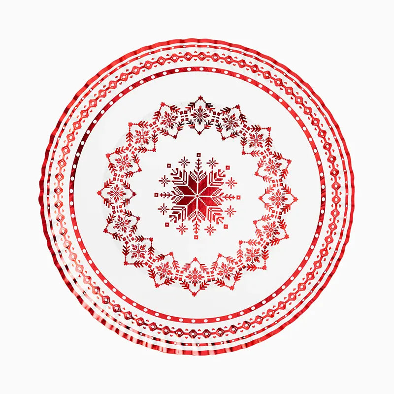 Bandeja Redonda Cartón Navidad Ø 30 cm Jacquard Rojo (2 uds)