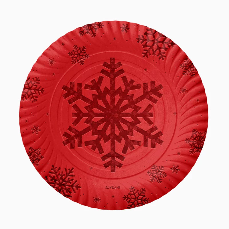 Bandeja Redonda Cartón Navidad Ø 30 cm Copo de Nieve Rojo Glitter (72 uds)