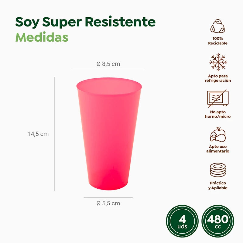 Vaso Cocktail Plástico PP Reutilizable 480 cc Rosa