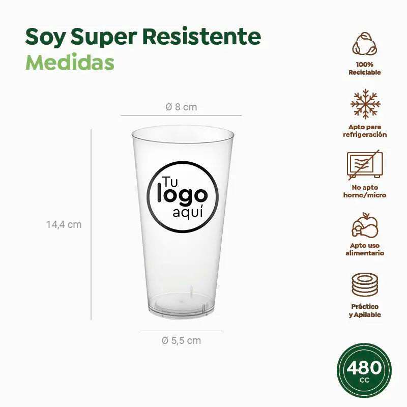 Vaso Cocktail Plástico Reutilizable PP Transparente 480cc PERSONALIZADO