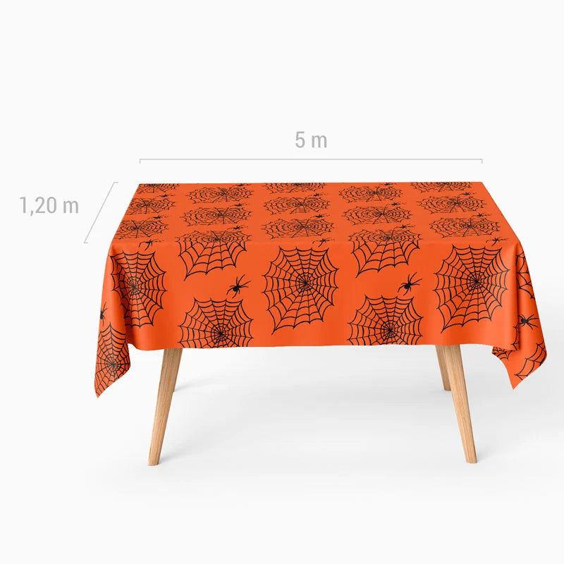 Rollo Mantel Papel Telaraña Halloween Naranja
