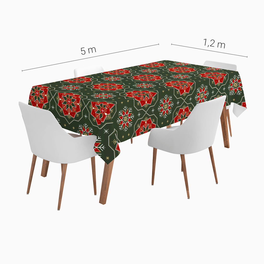 Rollo Mantel Papel Navidad 1.20 x 5 m Copo de Nieve Verde y Rojo