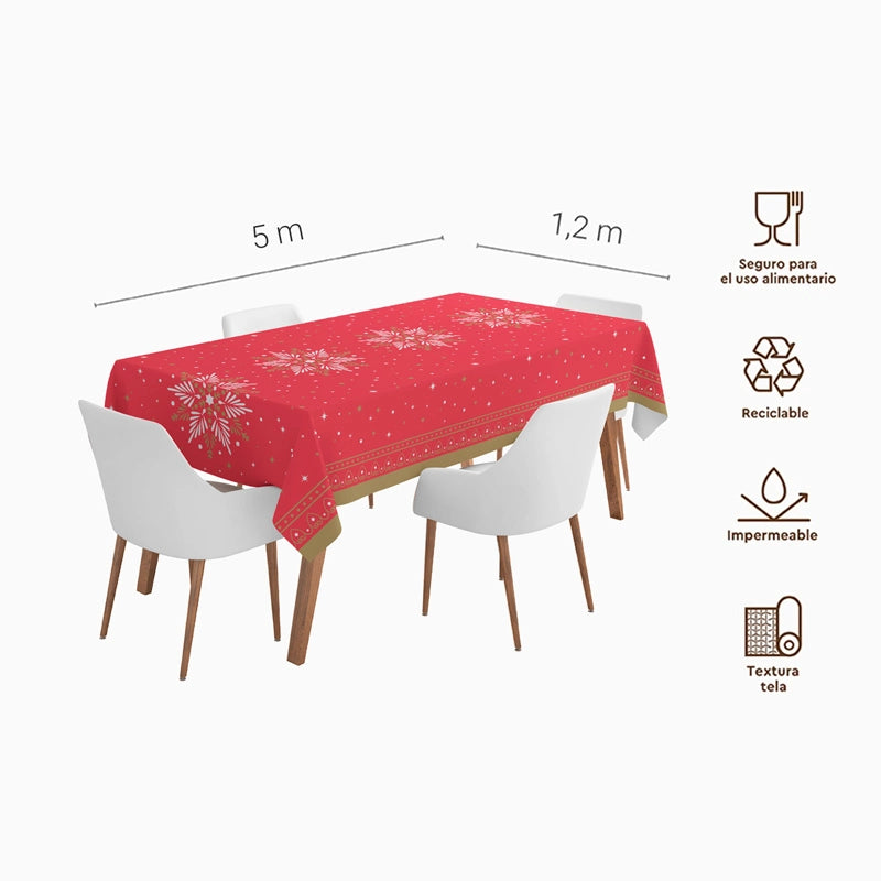 Rollo Mantel Papel Navidad 1.20 x 5 m Copo de Nieve Rojo y Blanco (1 ud)
