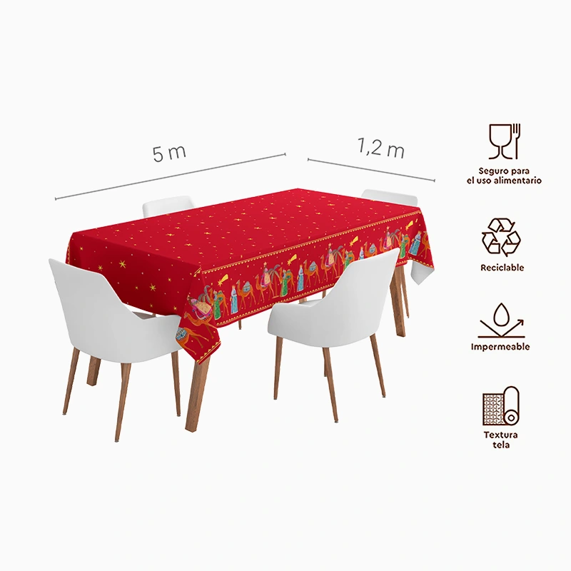 Rollo Mantel Papel 1.20 x 5 m Rojo Reyes Magos (1 ud)