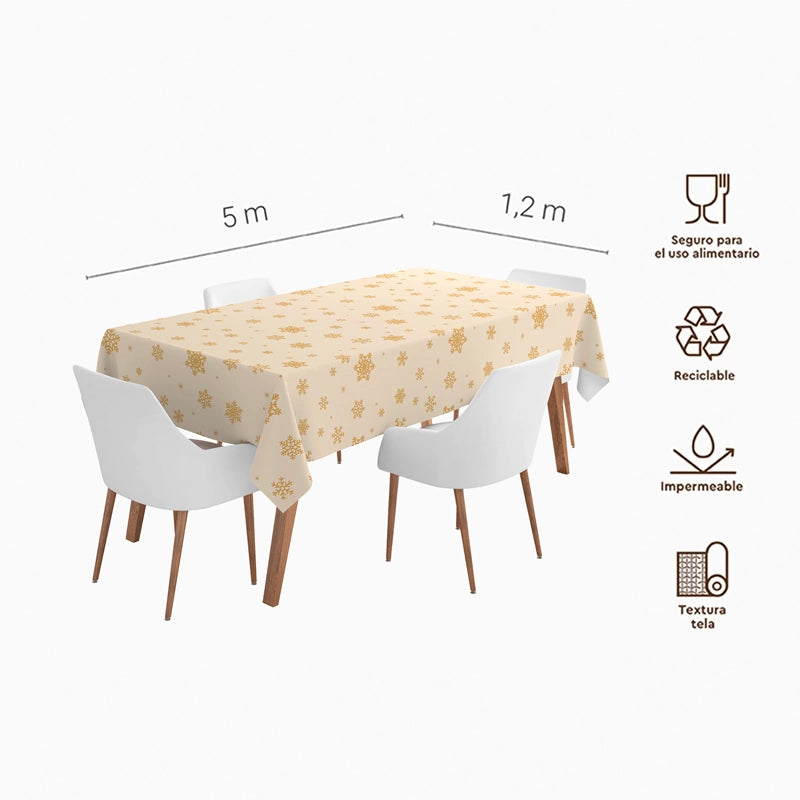 Rollo Mantel Papel Navidad 1.20 x 5 m Copo de Nieve Oro Glitter (25 uds)