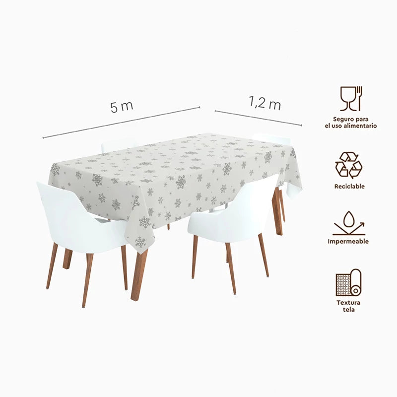 Rollo Mantel Papel Navidad 1.20 x 5 m Copo de Nieve Plata Glitter (1 ud)