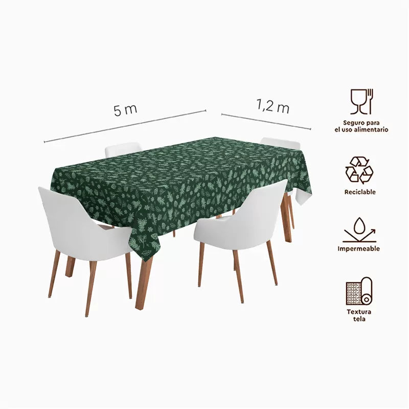 Rollo Mantel Papel Navidad 1.20 x 5 m Flor de Pascua Verde (25 uds)