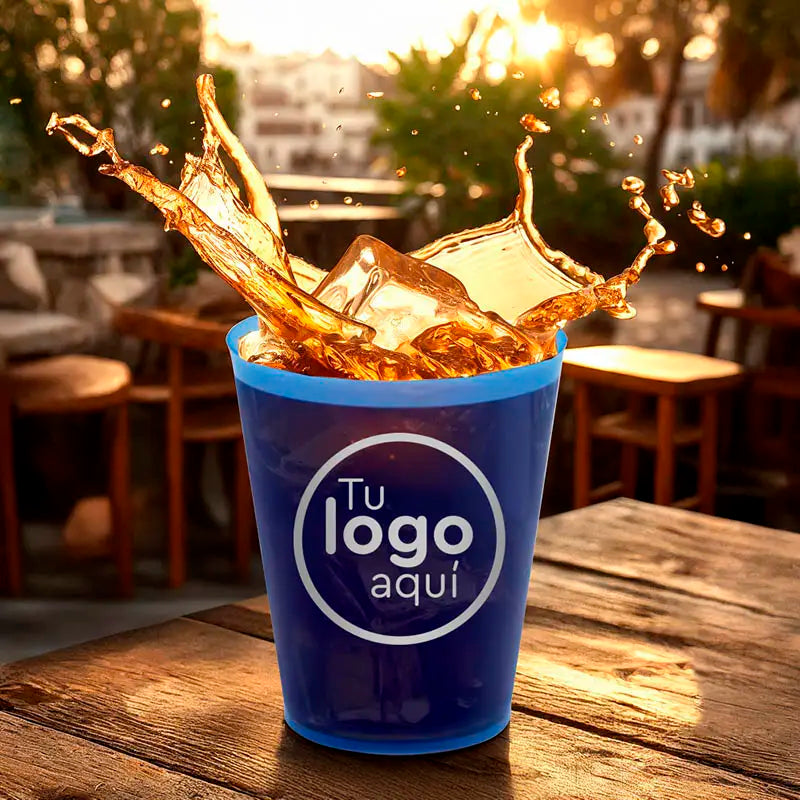 Vaso Cubata Ancho Plástico Reutilizable PP Azul 480cc PERSONALIZADO