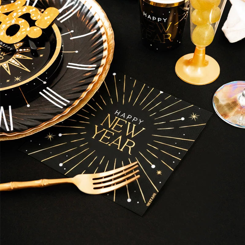 Servilleta Papel Doble Capa 33 x 33 cm Nochevieja 'Happy New Year' (30 uds)