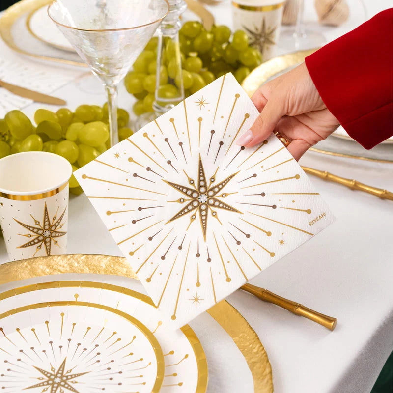 Servilleta Papel Doble Capa Navidad 33 x 33 cm Blanco y Dorado (720 uds)