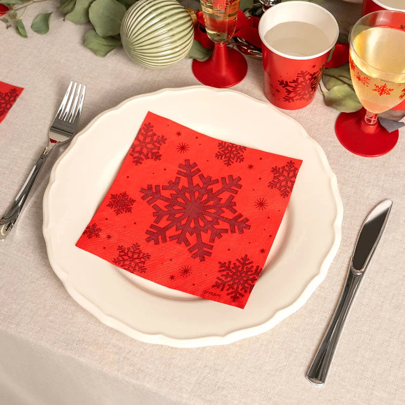 Servilleta Papel Doble Capa Navidad 33 x 33 cm Copo de Nieve Rojo Glitter (30 uds)