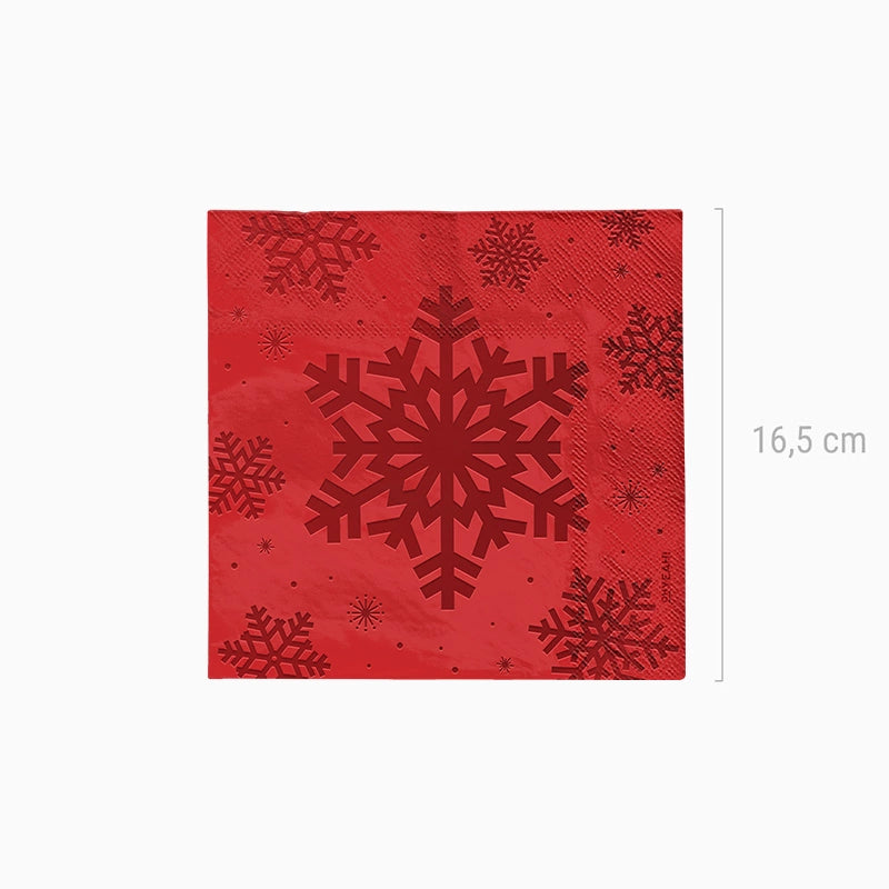 Servilleta Papel Doble Capa Navidad 33 x 33 cm Copo de Nieve Rojo Glitter (30 uds)
