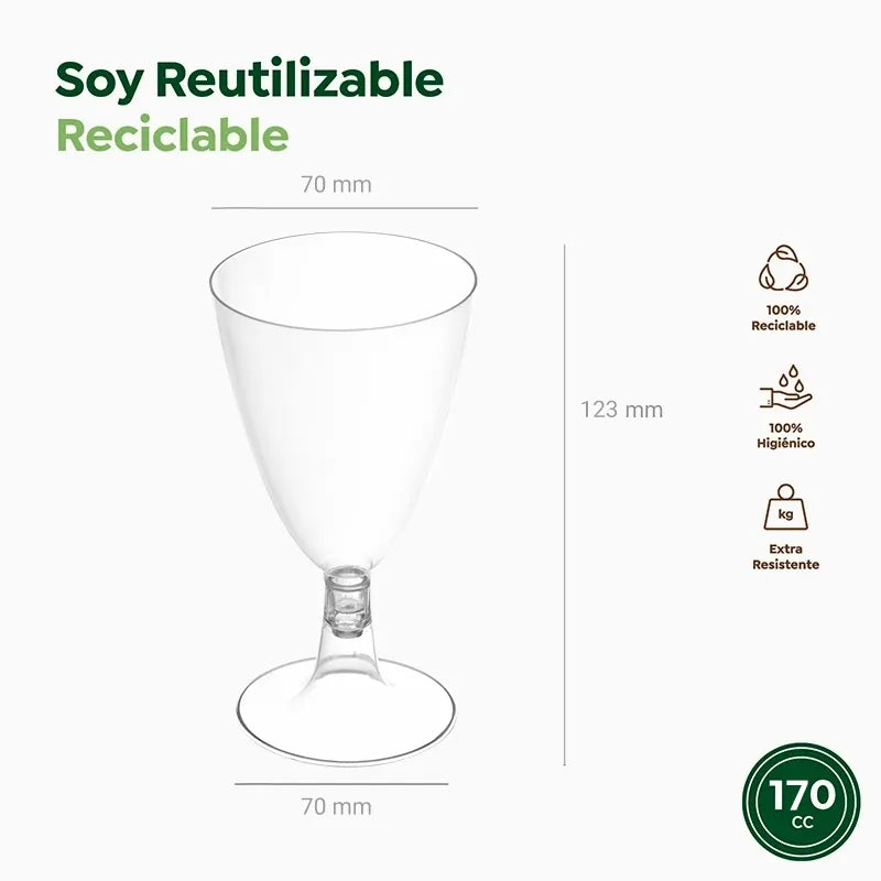 Copa Agua/Vino Plástico PS Reutilizable 170 cc Transparente (144 uds)