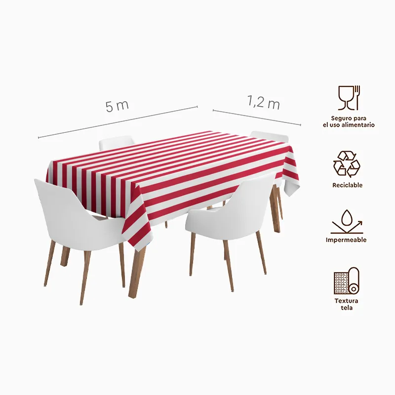 Mantel Papel Plegado Impermeable 1.20 x 1.80 m Rayas Rojo y Blanco