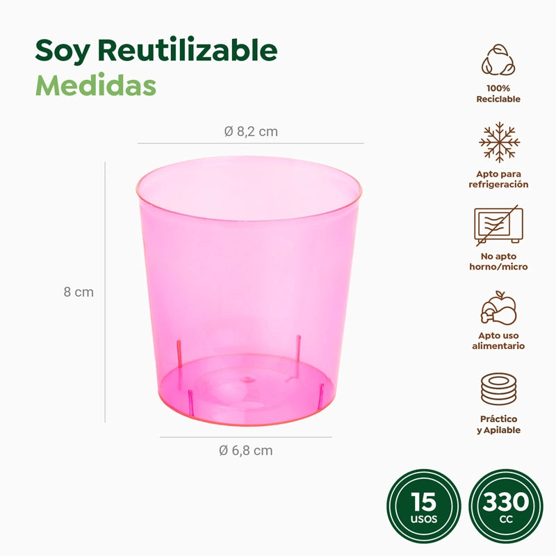 Vaso Mojito Plástico PS Reutilizable 330 cc de Colores (10 uds)