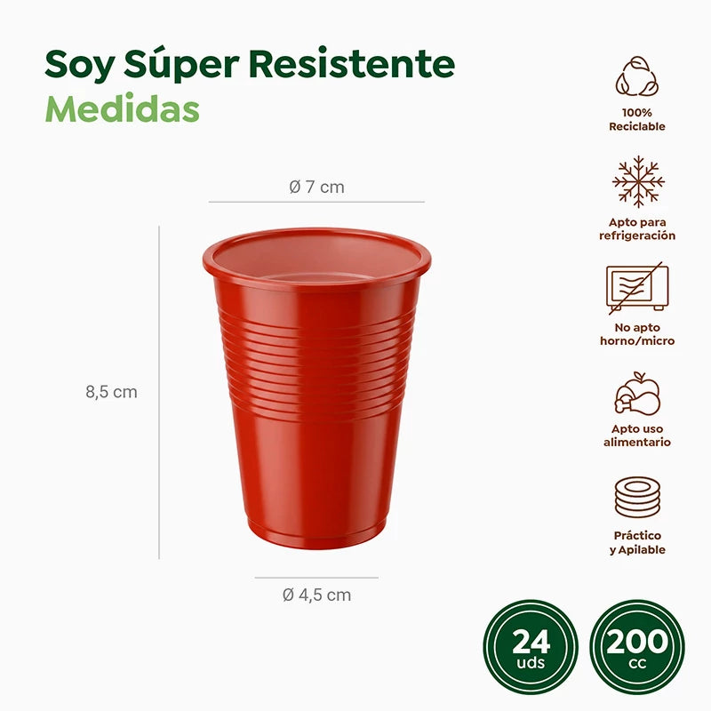 Vaso Plástico PP Irrompible 200 cc Rojo Metalizado (24 uds)