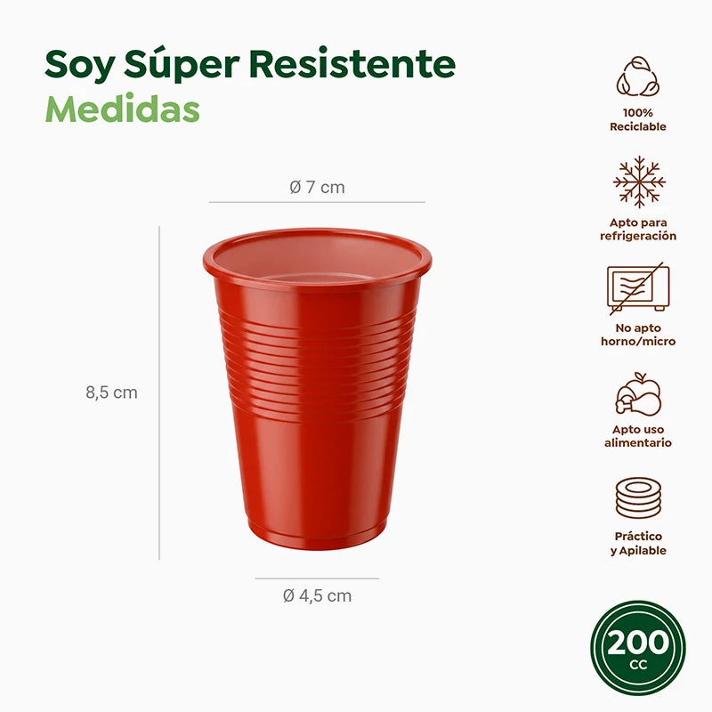 Vaso Plástico PP Irrompible 200 cc Rojo Metalizado (1152 uds)