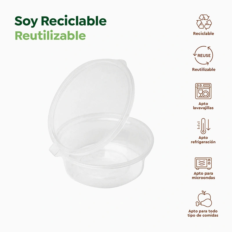 Salsera Plástico PP Reutilizable Tapa Bisagra 60 cc Transparente (10 uds)